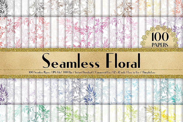 100 Seamless Bamboo Leaves Digital Papers, Seamless Floral