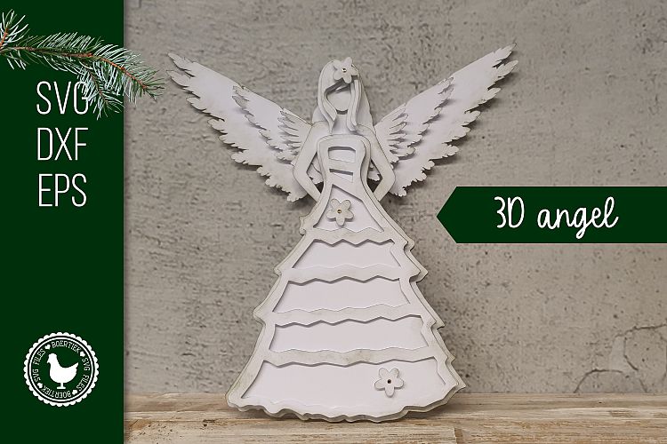 Vintage 3D angel, cardstock design, SVG cut file, Christmas (293018