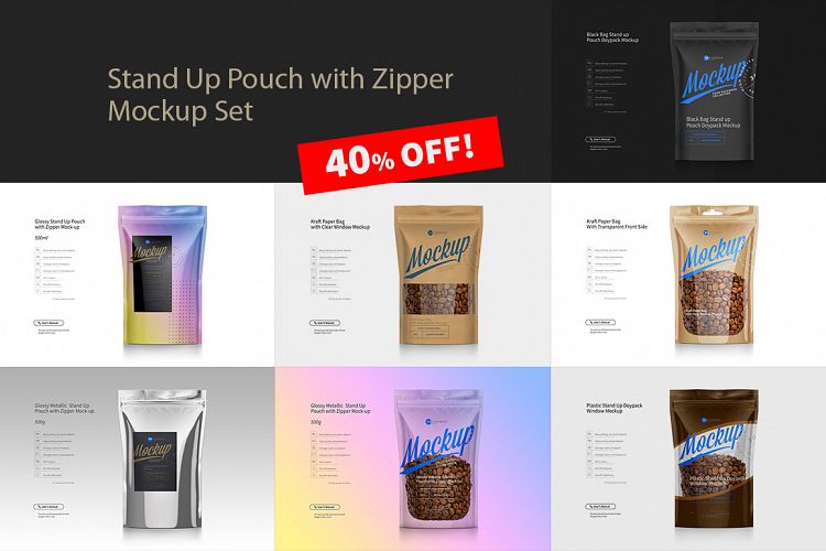 Stand Up Pouch with Zipper Mockup Set