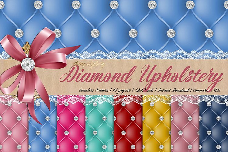 16 Seamless Diamond Upholstery Digital Papers, Quilt Leather