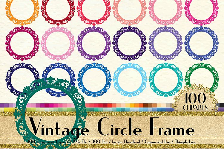 100 Vintage Circle Frame Clip Arts, Vintage Circle Mirror