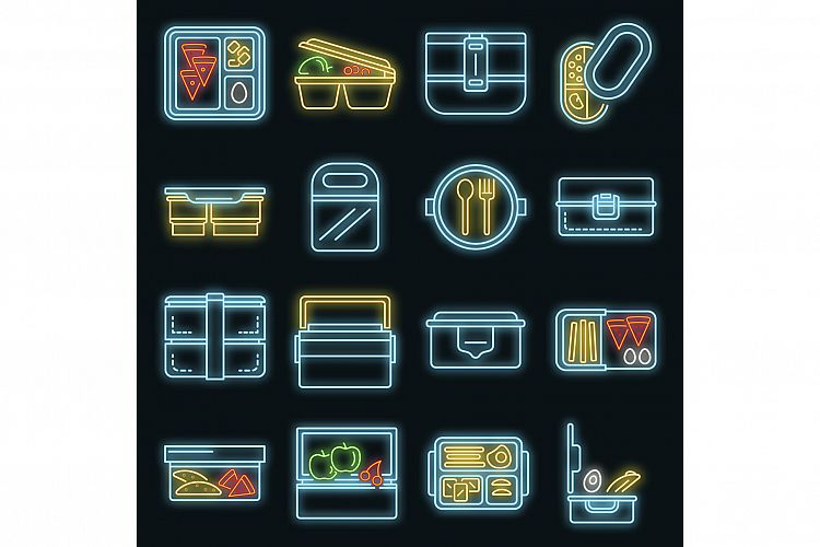 Lunchbox icon set vector neon example image 1