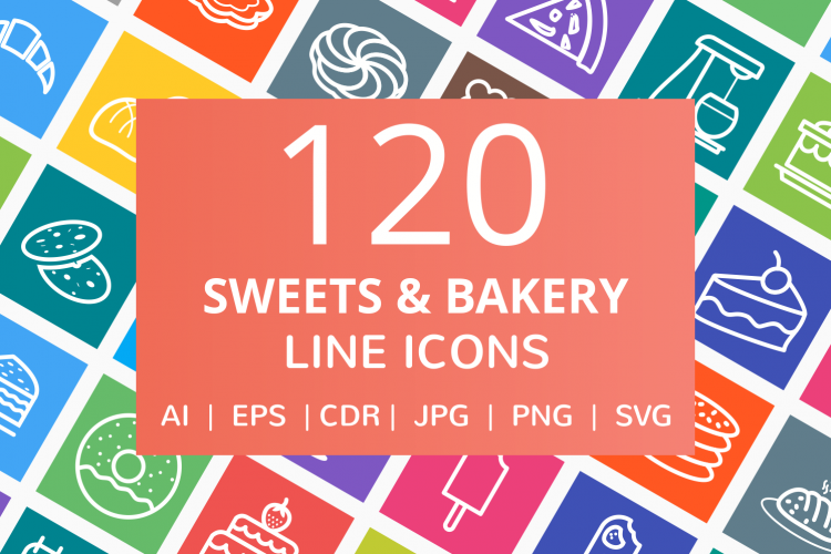 120 Sweets   Bakery Line Multicolor B/G Icons