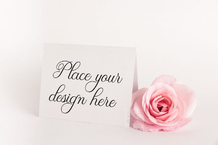 Greeting Card Mock up perspective mockup floral feminine stock photo psd smart template Horizontal 5.5 x 4.25 