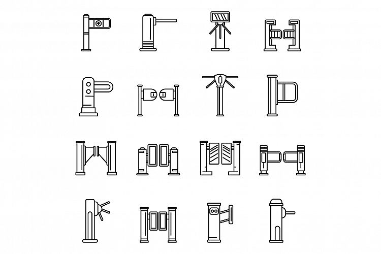 Turnstile access icons set, outline style example image 1