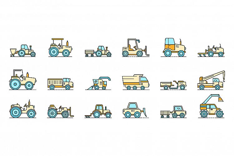 Agricultural machines icons set line color vector example image 1