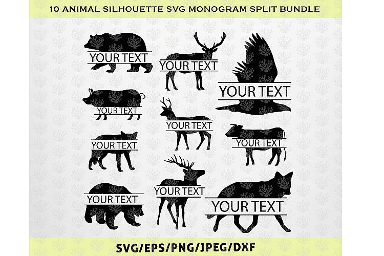 Download SVG Bundles - 10 Animal Silhouette Monogram Split Bundle ...