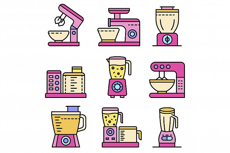 Food processor icons set line color vector example image 1