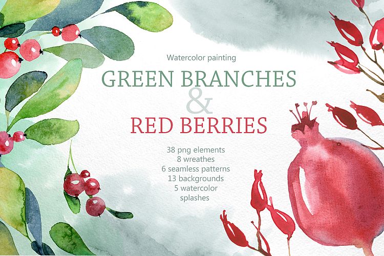 Watercolor branches and berries
