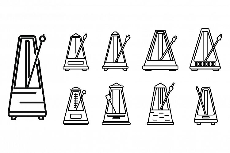 Metronome beat icons set, outline style example image 1