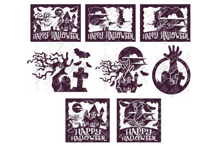 Halloween Scene SVG Glass Block in SVG, DXF, PNG, EPS, JPEG