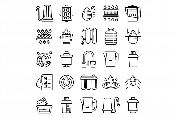 Filter water icons set, outline style example image 1