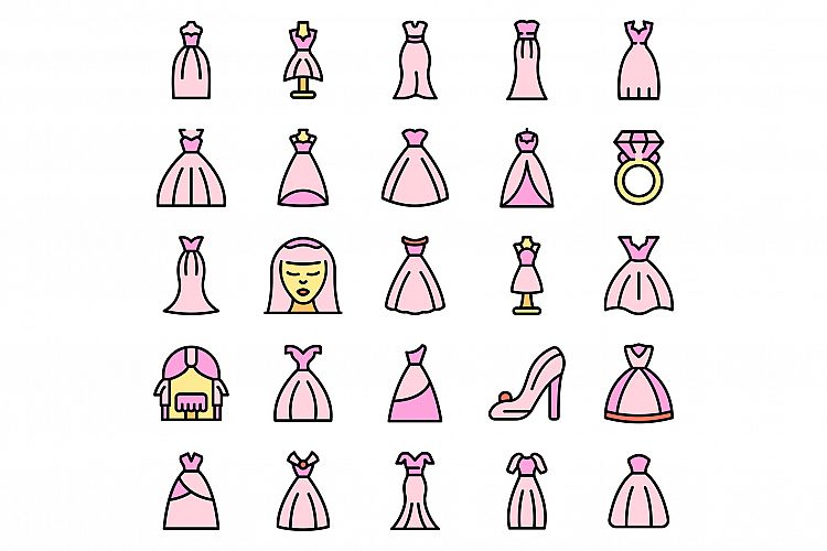 Wedding dress icons set vector flat example image 1