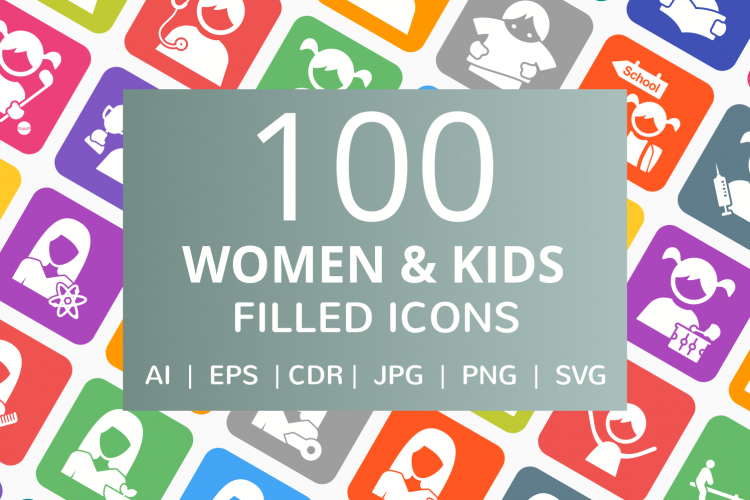 100 Women   Kids Filled Filled Round Corner Icons