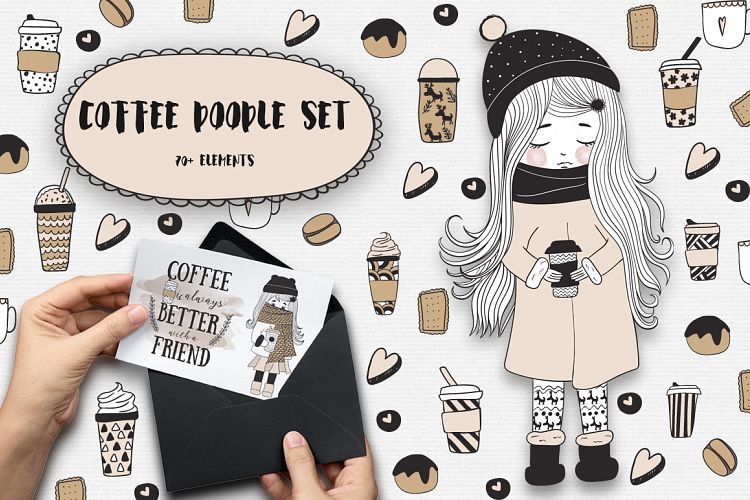 Coffee doodle set