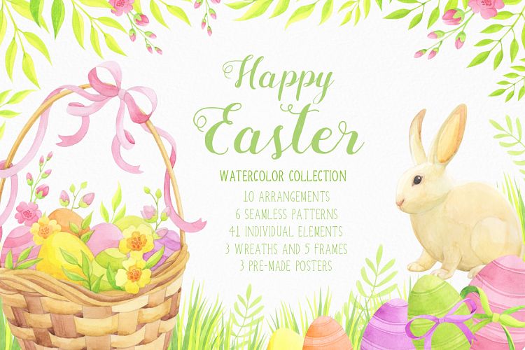 Happy Easter watercolor collection