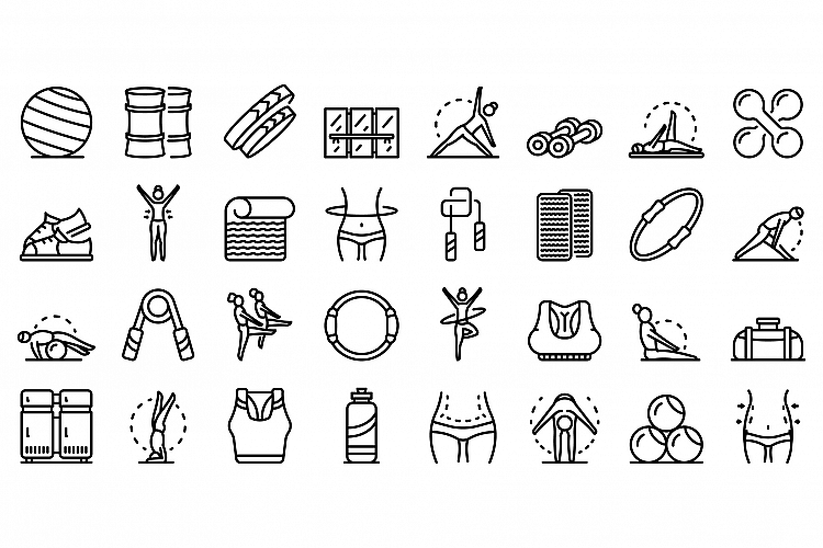 Pilates icons set, outline style example image 1