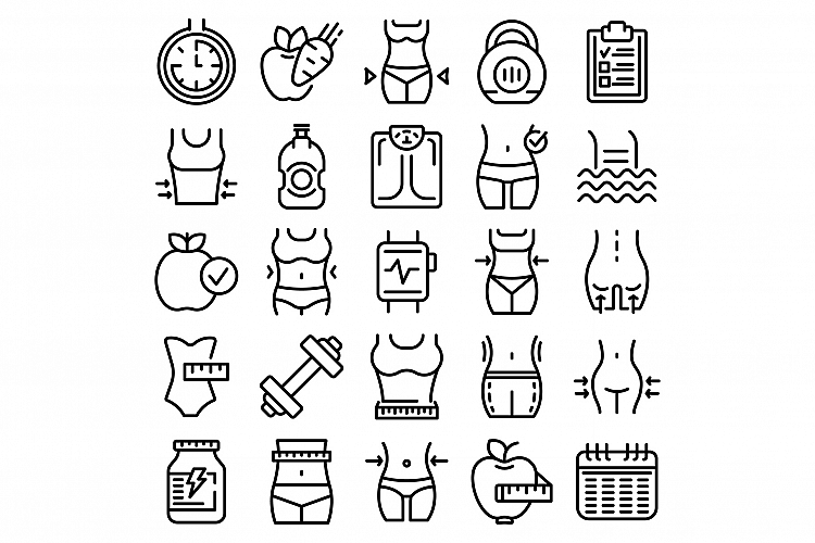 Slimming icons set, outline style example image 1