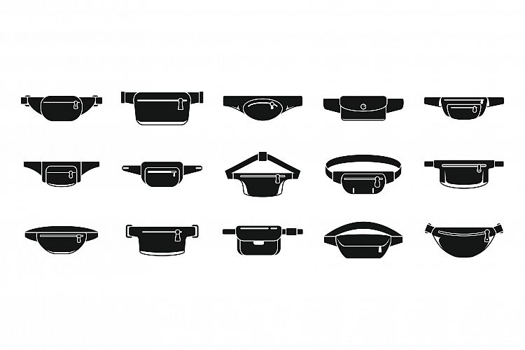 Modern waist bag icons set, simple style example image 1