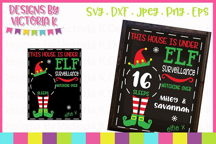 Elf Christmas Countdown Chalkboard Design SVG Cut File