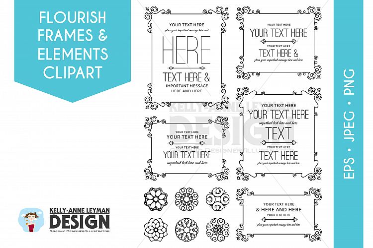 Swirl Digital Frames Clipart, Digital Labels Clipart Set