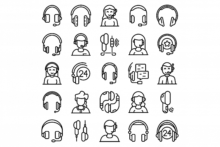 Headset icons set, outline style example image 1