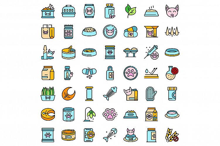 Cat food icons set vector flat example image 1