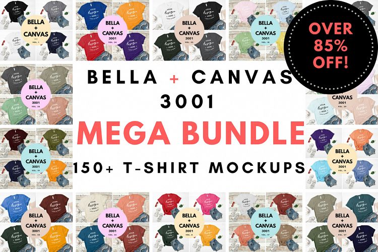 T-Shirt Mockup Bella Canvas 3001 Mega Bundle TShirt Flat Lay