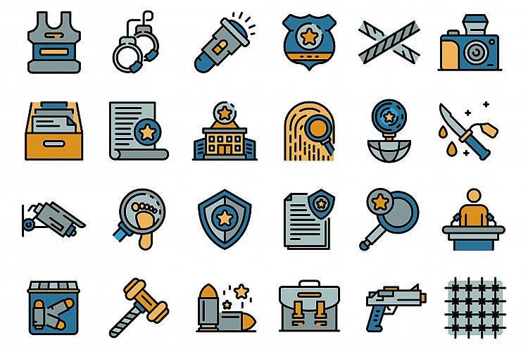 Investigator icons set line color vector example image 1