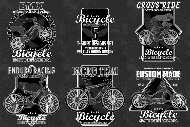 T-shirts bike emblems with grunge elements.
