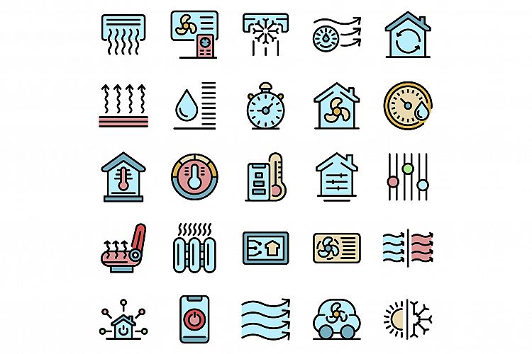 Climate control systems icons set vector flat example image 1