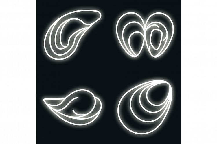 Mussels icons set vector neon example image 1