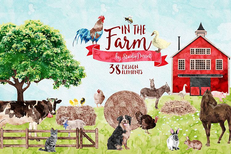 Farm Animals Watercolor Illustrations & Patterns