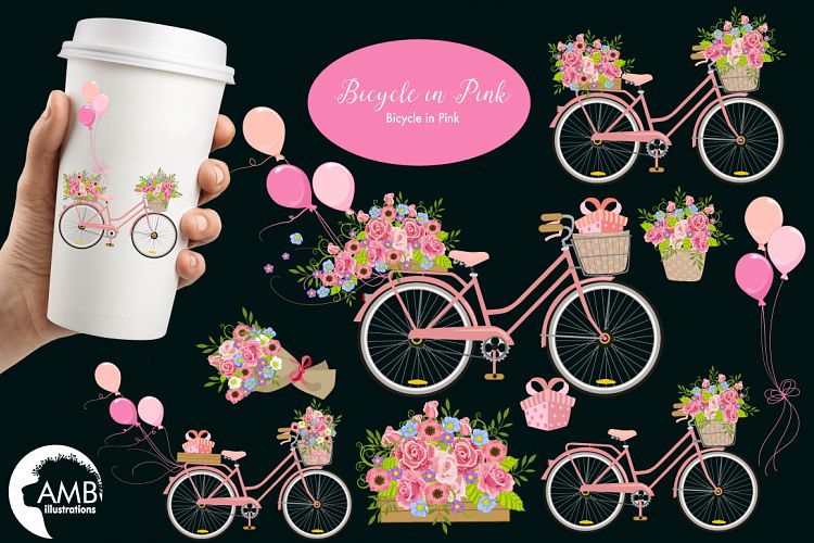 Bicycle in Pink graphics, clipart, illustration AMB-1323
