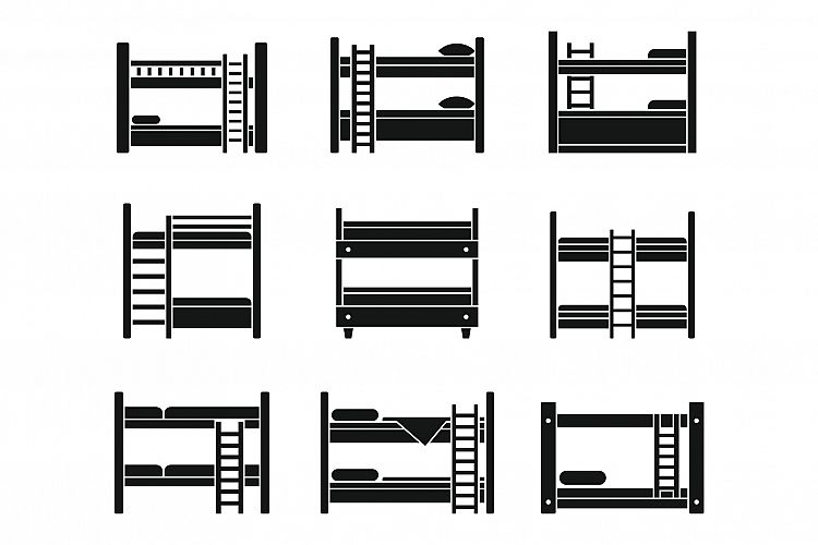 Hotel bunk bed icons set, simple style example image 1