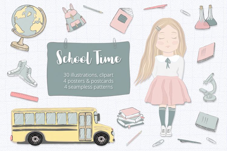 School Illustration Clipart Set