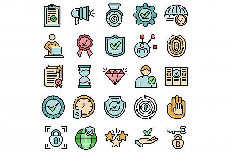 Reliability icons set vector flat example image 1
