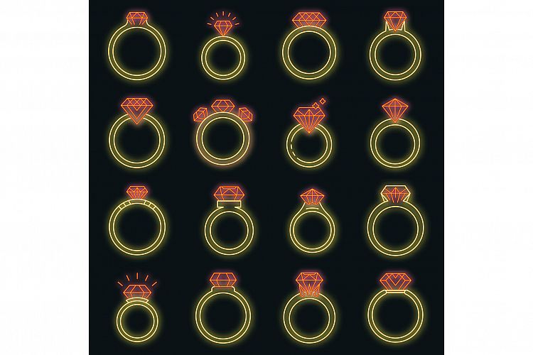 Diamond ring icons set vector neon example image 1