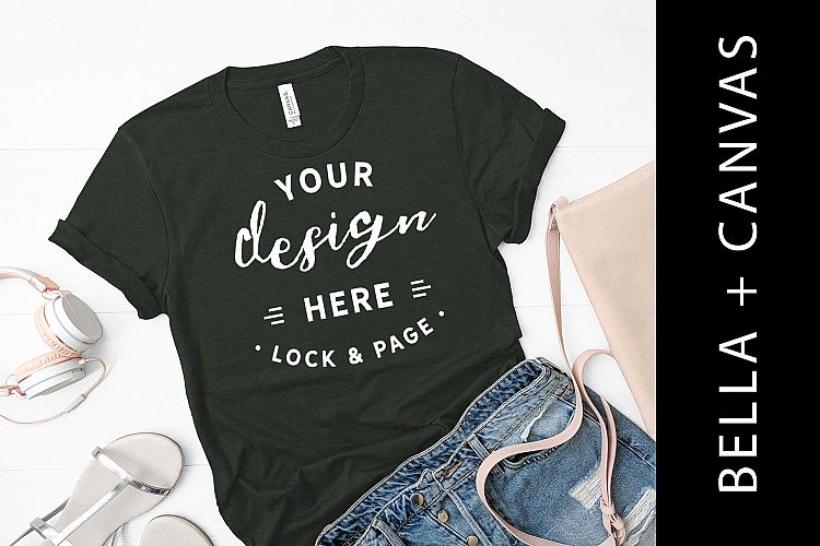 Heather Forest Bella Canvas 3001 Tshirt Mockup Fashion Shoot