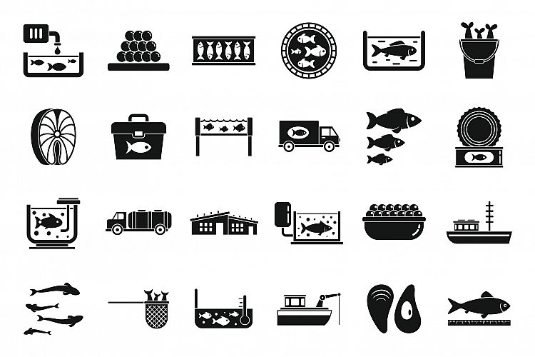 Fish farm icons set, simple style