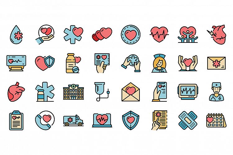 Cardiologist icons set vector flat example image 1
