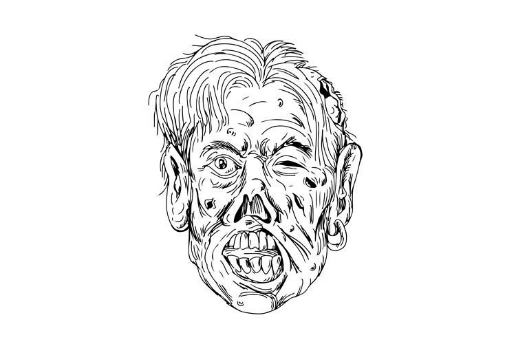 Zombie Head Front Drawing