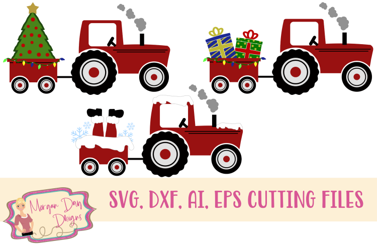 Christmas Tractor Set SVG, DXF, AI, EPS