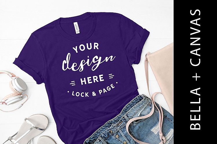 Team Purple Bella Canvas 3001 T-Shirt Flat Lay Mockup
