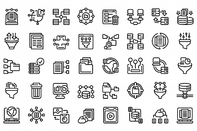 Content filter icons set, outline style