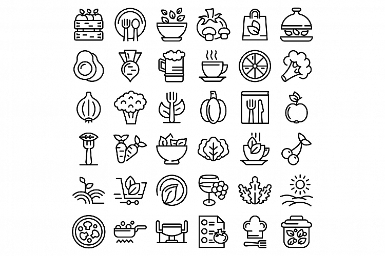 Organic restaurant icons set, outline style example image 1