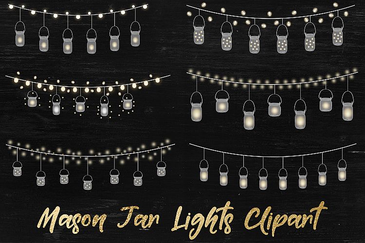 String Lights Clipart, Mason Jar Lights Overlays