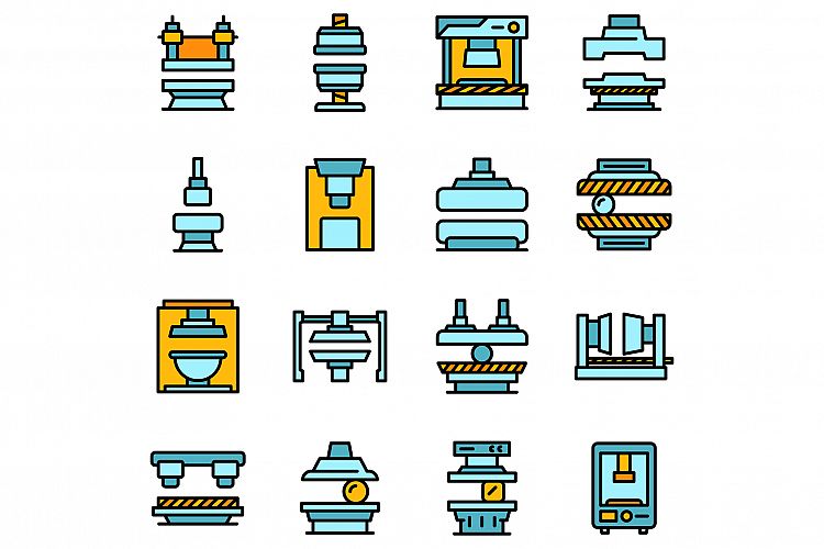 Press form machines icons set vector flat example image 1