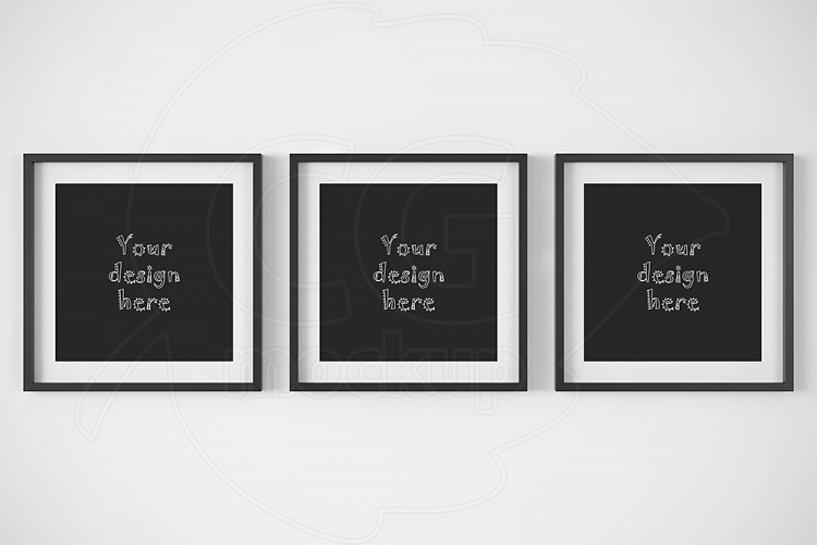 Set x3 black square frame mockup