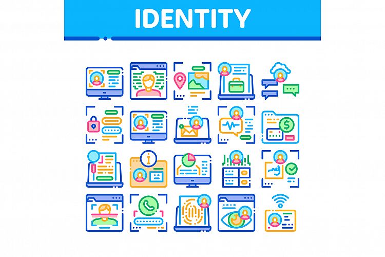Digital Identity User Collection Icons Set Vector example image 1